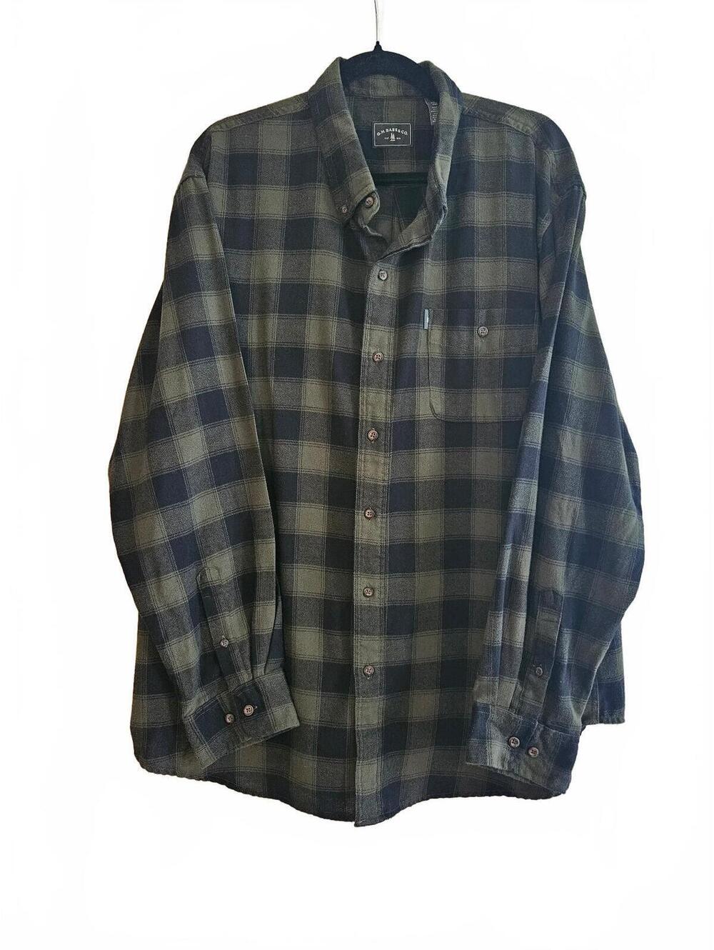 G.H. Bass & Co. Men's XXL Olive Green and Black Plaid Button-Up Shirt-Fall Vibes